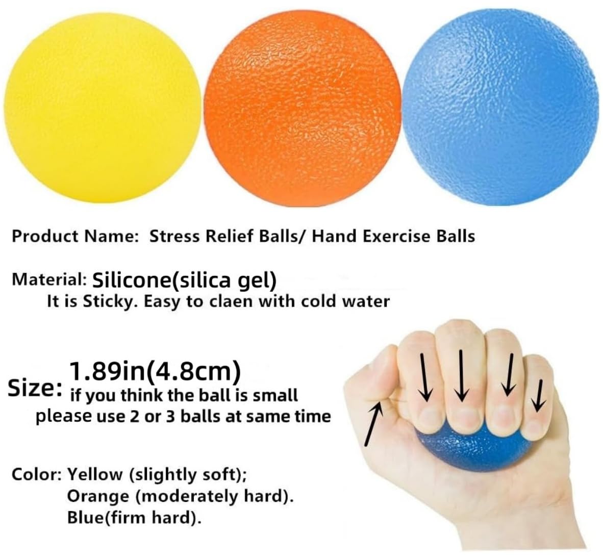 FMELAH 3 Resistance Levels Hand Exercise Balls, Stress Balls for Adults, Squeeze Balls for Physical Therapy, Hand Grip Strength Trainer Hand Squeezers for Strength, Wrist Forearm Finger Exerciser