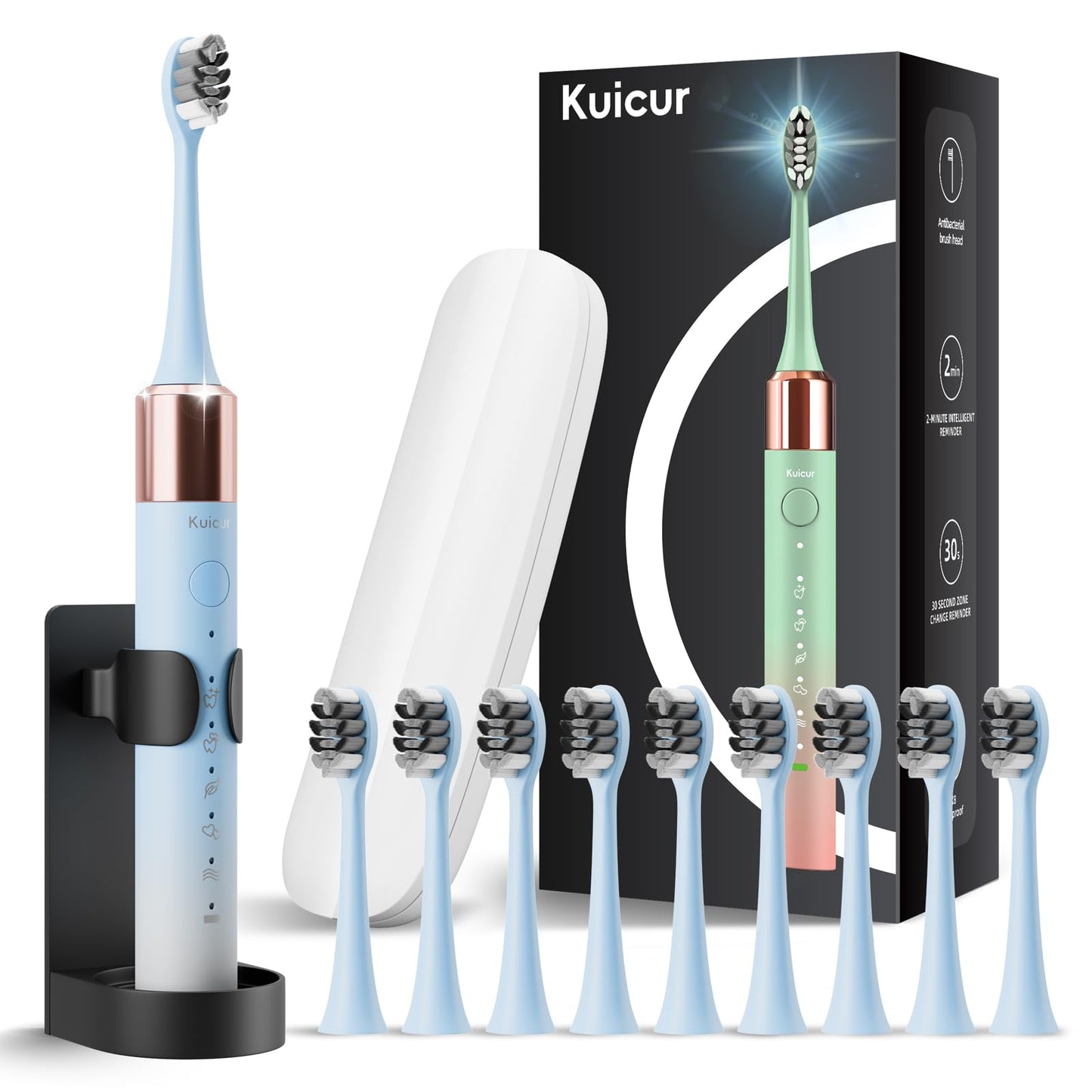 Sonic Electric Toothbrush for Adults and Kids, Comes with 10 Brush Heads & Travel Case, 5 Modes with 2 Minutes Built in Smart Timer, One Charge for 90 Days, 42,000 VPM Motor (Black)
