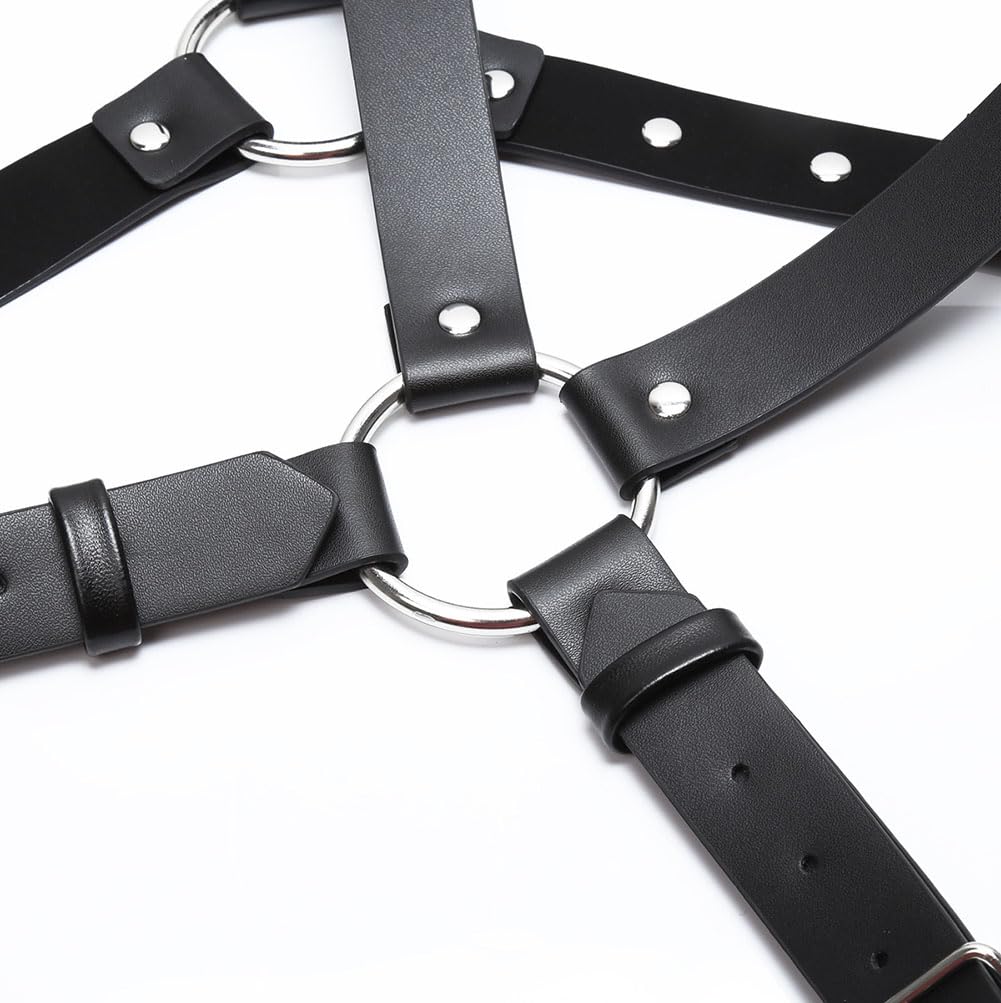 EeAmzQc Men's Black Punk Leather Body Chain Chest Harness Shoulder Straps Adjustable Medieval Guards for Knight Shrug Belt Costume Outfit