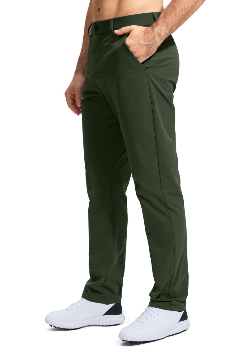 Pudolla Men's Golf Pants Work Dress Comfy Pants Casual Slacks Trousers with Pockets(Army Green 28Wx30L)