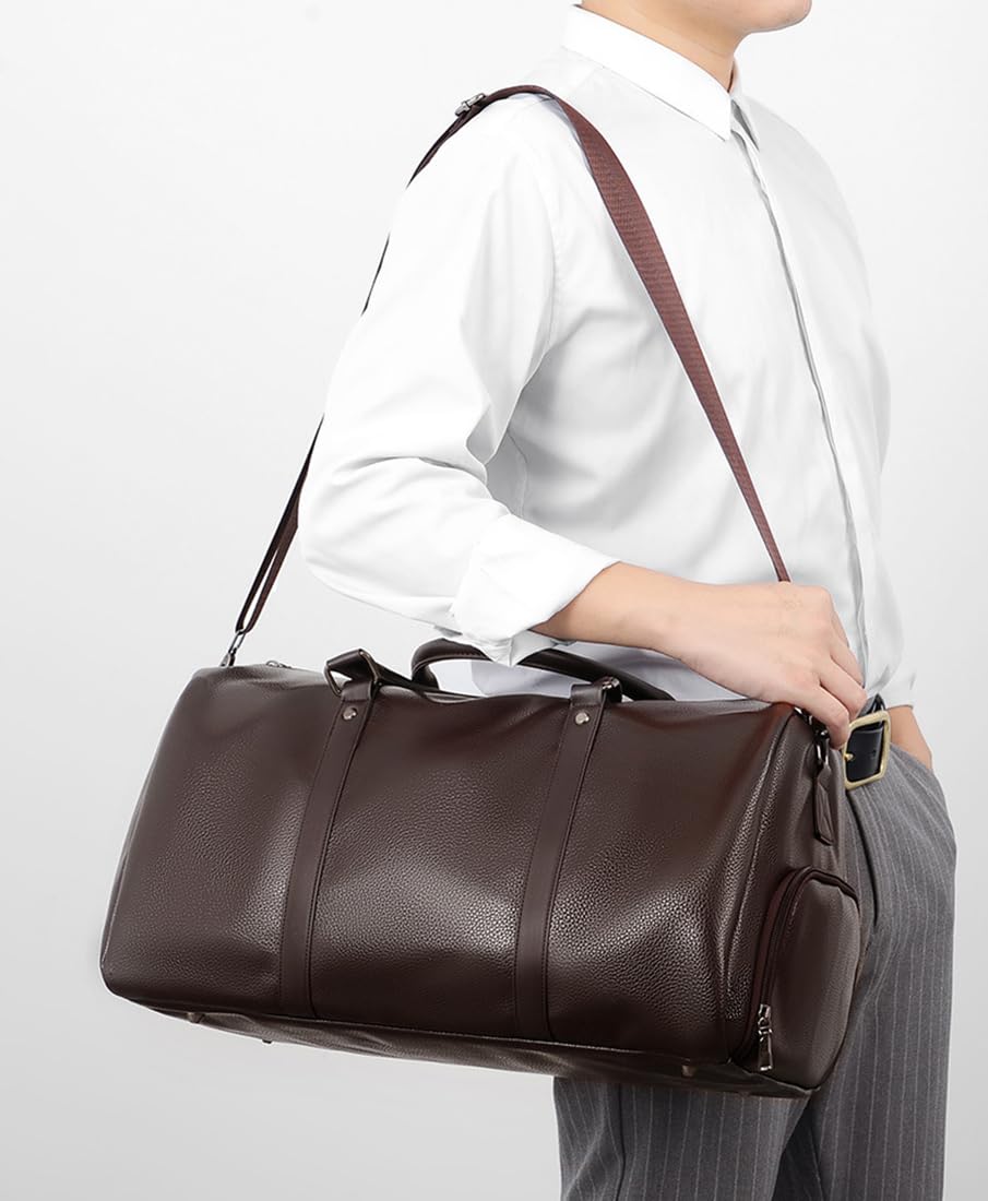 Leather Travel Duffle Bag for Men, Carry On Weekender Overnight Bags for Business Sports Gym (Brown1)