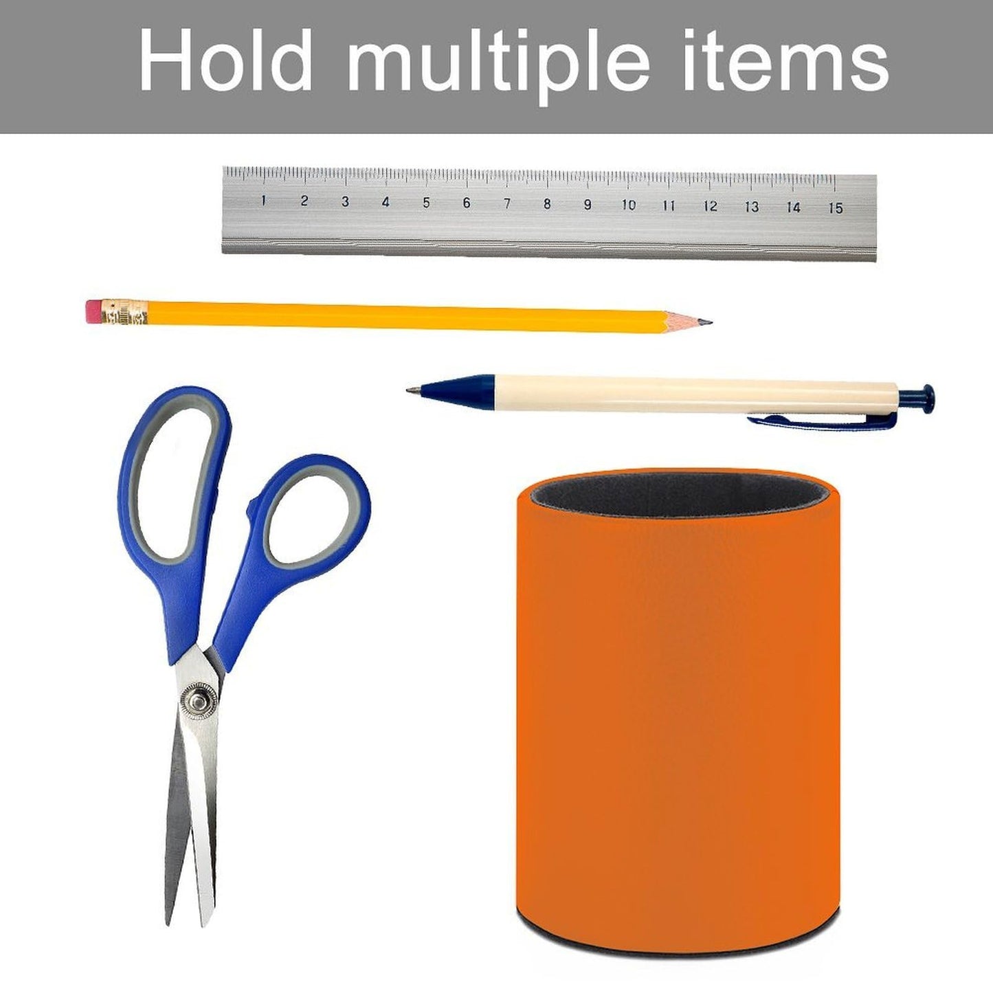 UTRSIFB Holder Cup Makeup Brush Storage Organizer, Waterproof Multifunctional Office Supplies, Pen Holder Cylinder Leather Pencil Orange