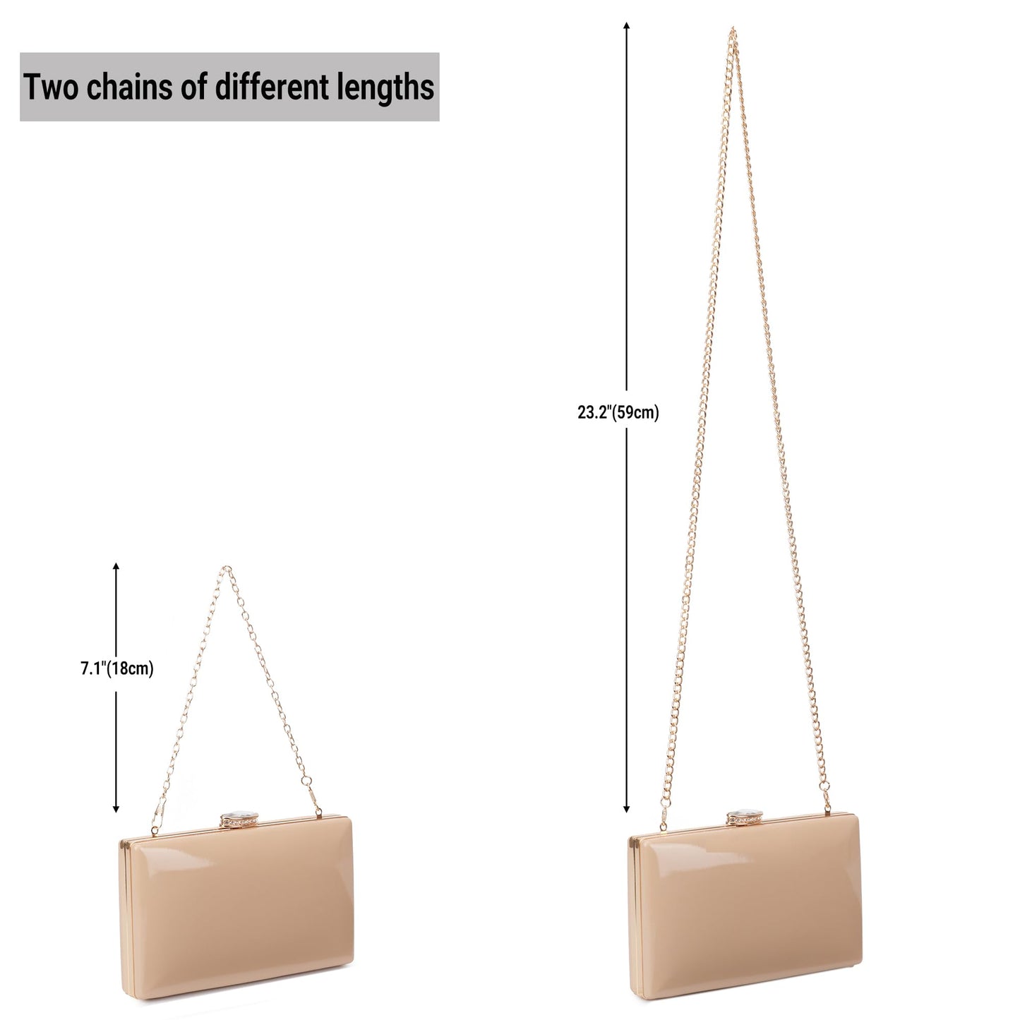 Milisente Patent Leather Clutch Purses for Women Glossy Evening Bag For Wedding Cocktail Party With Detachable Chain(Beige)