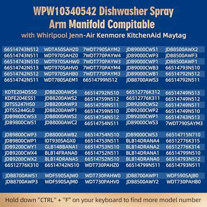 WPW10340542 Dishwasher Center Wash Arm Manifold Support Compatible with Whirlpool KitchenAid Kenmore WDT780SAEM0 WDT710PAYH3 WDT910SAYH3, W10340542 Replace W10380275 AP6019913 2311037 PS11753224