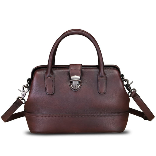 Genuine Leather Satchel Handbag for Women Purse Top Handle Bags Handmade Vintage Crossbody Bag Purses (Coffee) Medium