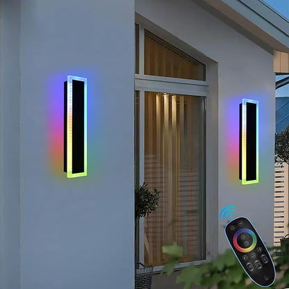 2 Pack RGB LED Outdoor Long Wall Lights,24 inch Modern Outdoor Light Fixture,Dimmable Exterior Linear Lighting Fixtures,RGB Long Linear Wall Light with Control Remote for Patio,Porch,Garage
