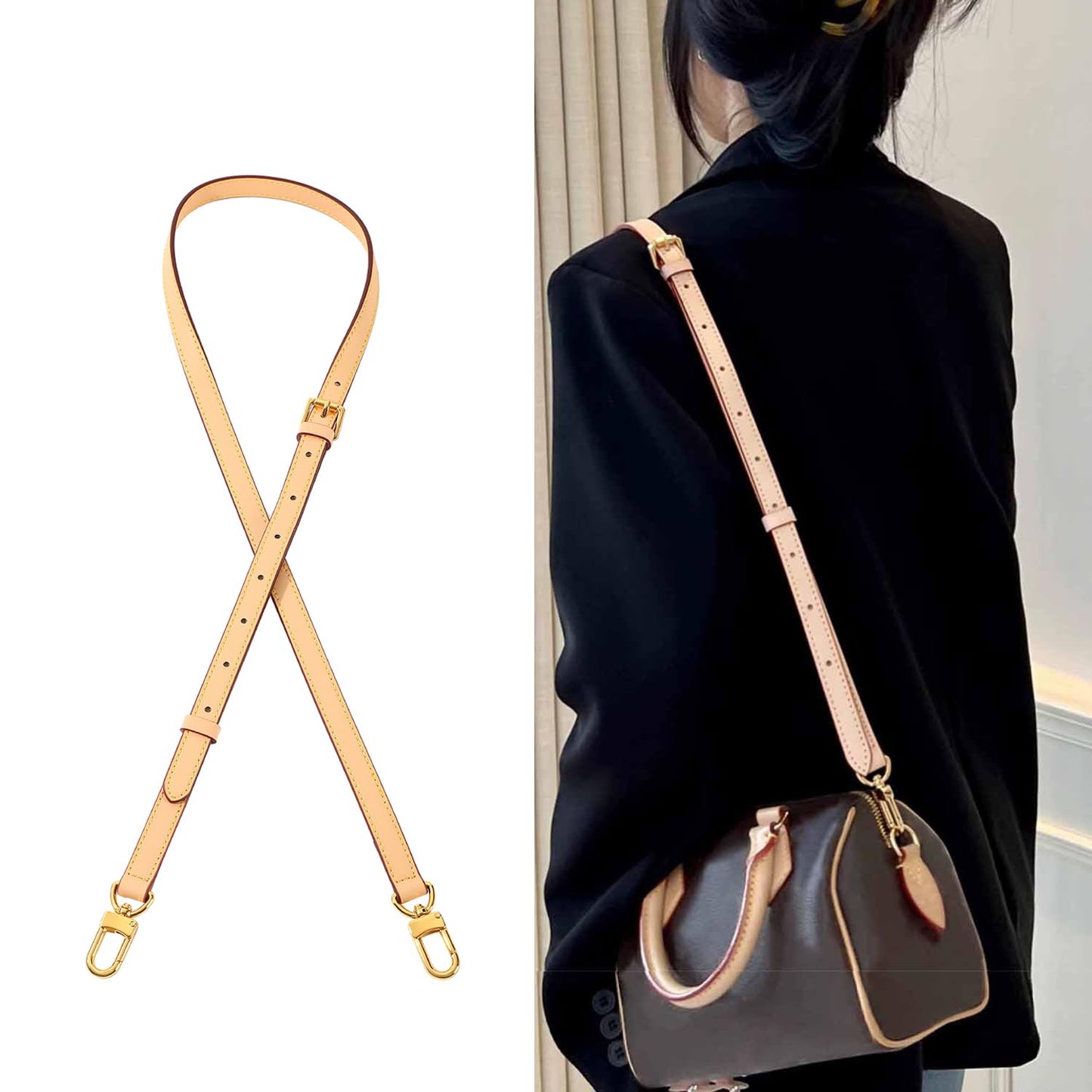 RYYXZXL Vachetta Leather Replacement Adjustable Shoulder Strap for L V Handbag Replacement Bag Strap (width: 0.6in-Beige)