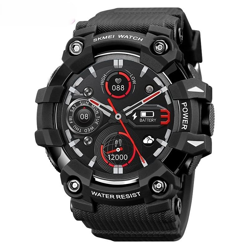 AOSLSI Watch Compass, Altimeter Barometer Thermometer Temperature, Pedometer Watch, Watch Compass, Altimeter Barometer Thermometer Temperature, Pedometer WArmy Waterproof Outdoors Sport Digital Watch for Men, Black