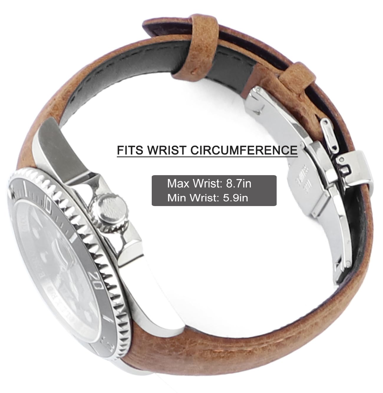 Sight Focus 20mm Curved End Retro Leather Watch Band for Rolex Submariner 40mm,Daytona,GMT-Master 40mm,Yacht-Master,Explorer I Leather Watch Strap Replacement Rolex Datejust Bracelet Men Women Brown