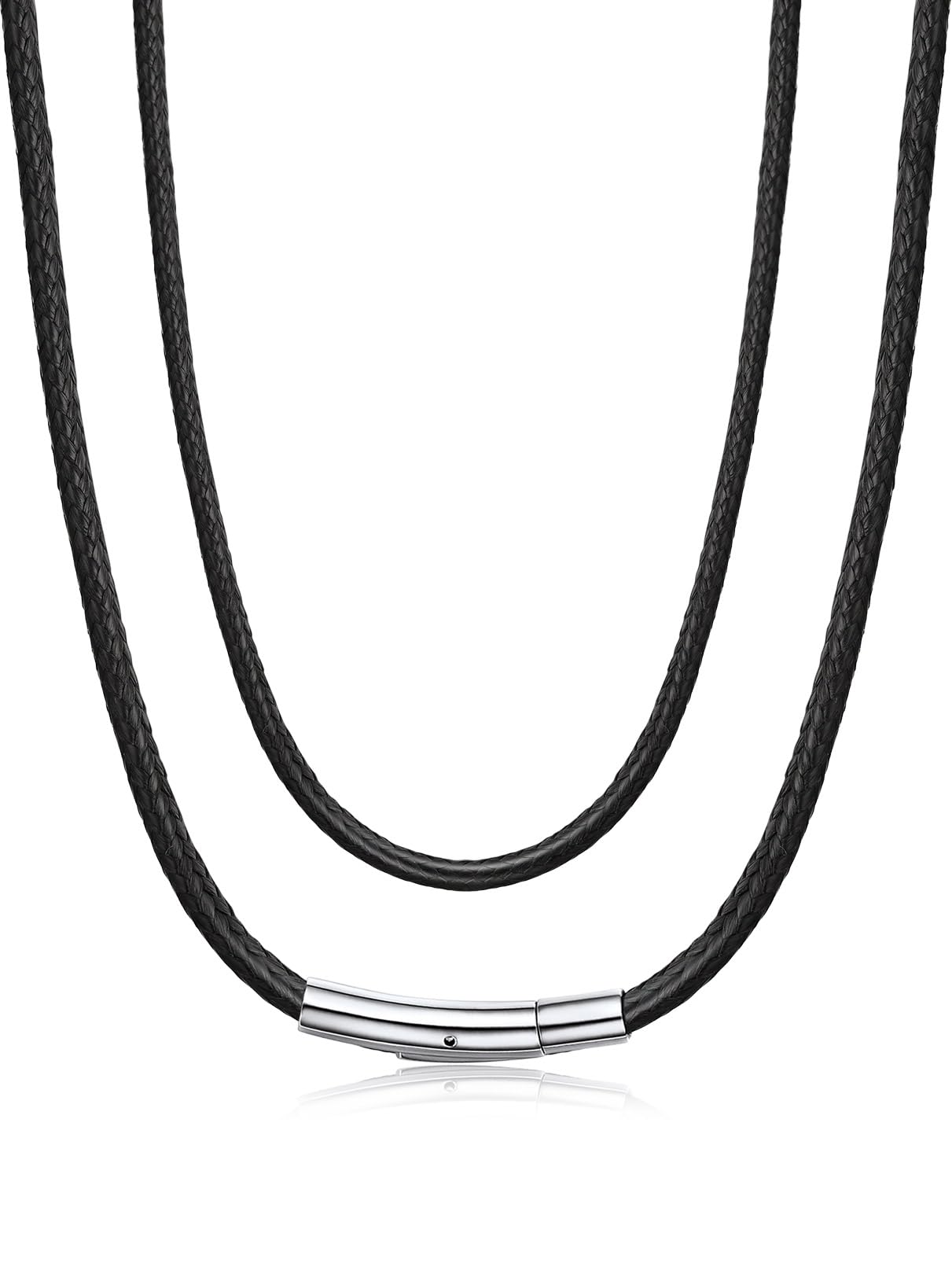 Bandmax 18 Inch Leather Cord Rope Chain for Men Women Waterproof Solid 2MM Black Paracord Necklace Chains for Pendant Rope String Necklace for Son Daughter Grandson