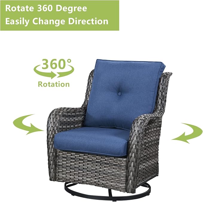 Rilyson Wicker Rocking Chair Swivel Chairs - 2 Piece Rocker Patio Chairs Set Rattan Rocking Chair for Outdoor Porch Deck Garden Backyard (Mixed Grey/Blue)
