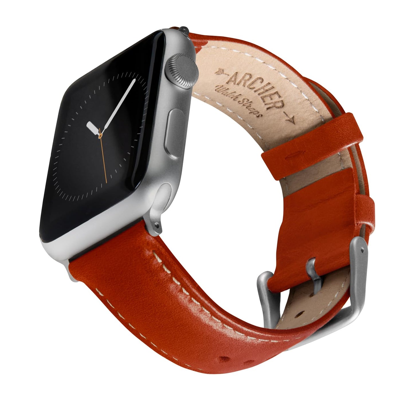 Archer Watch Straps - Top Grain Leather Straps for Apple Watch (Cognac/Natural White Thread, Matte Silver Hardware, 40/41/42mm)