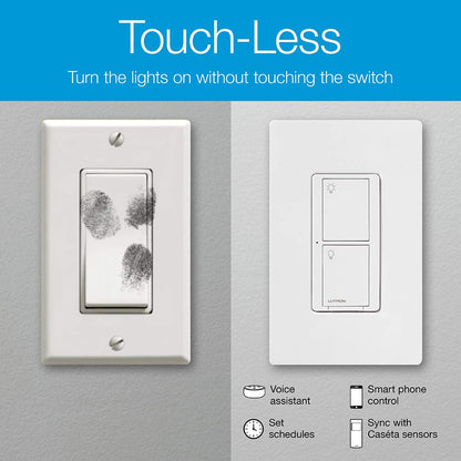 Lutron Caseta Original Smart Light Switch (Lutron Smart Hub Required), for Home, LED Lights, and Fans, 6 Amp, Single-Pole/3-Way, Neutral Required, PD-6ANS-WH, White