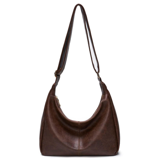 Purses for Women Slouchy Shoulder Bag Hobo Bag Soft Vegan Leather Adjustable Wide Strap Crossbody Tote Multi Pocket Handbags (Brown)