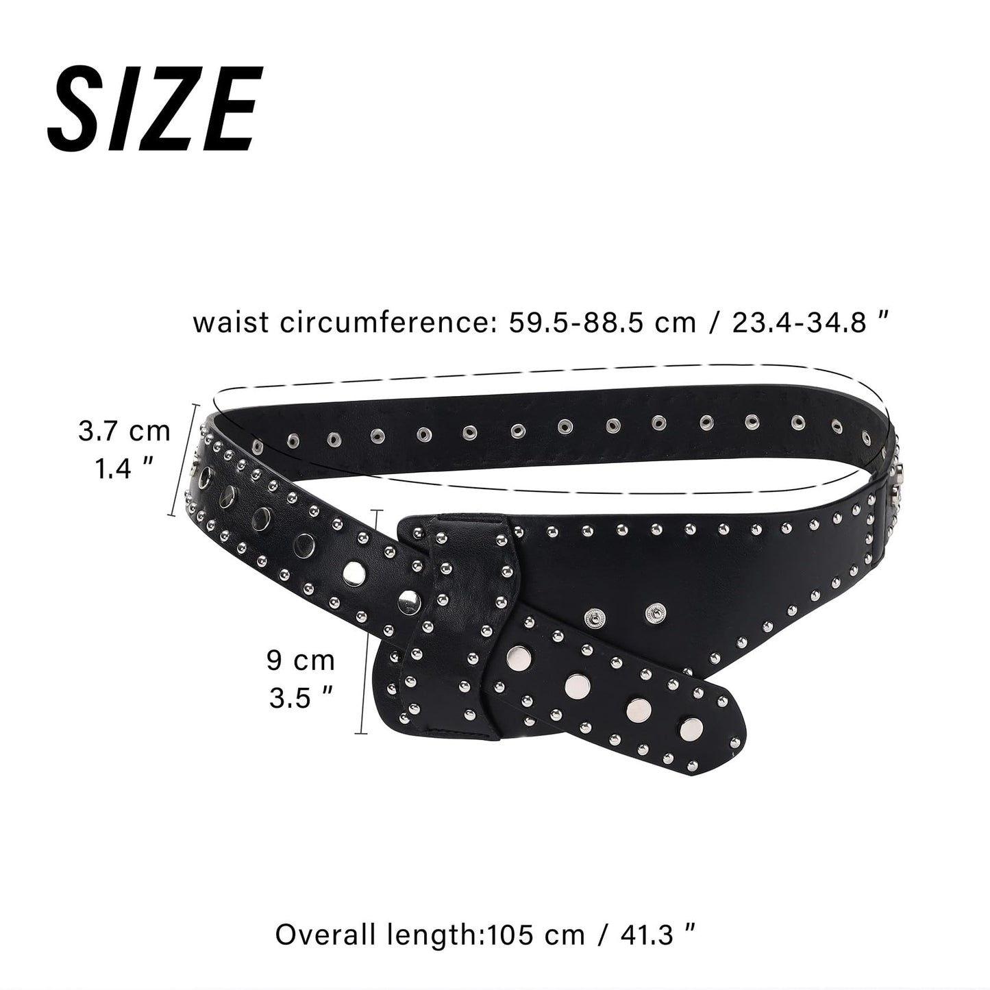 MILAKOO Punk Waist Belt for Women Black Leather Rivets Grommet Belts Y2K Rock Style Belt Renaissance Belts