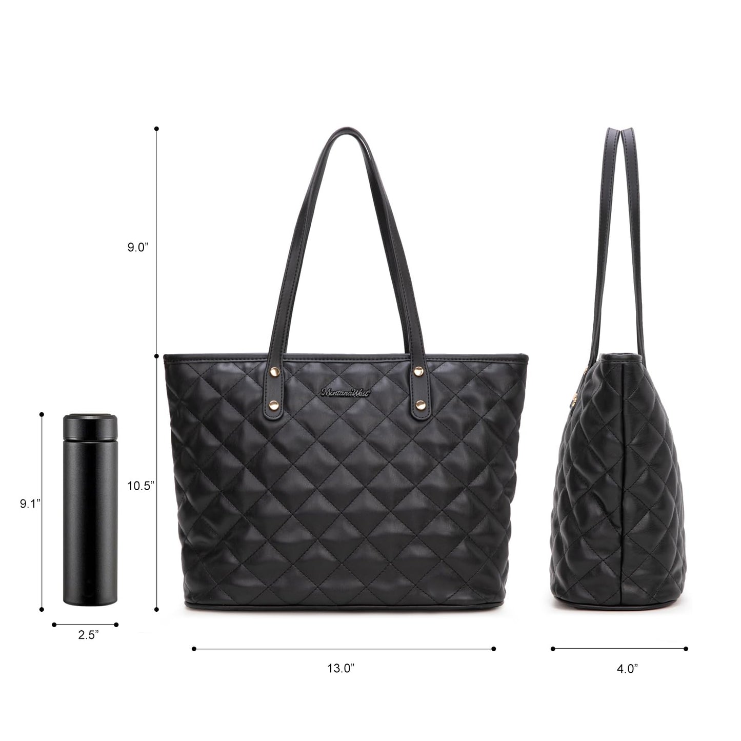 Montana West quilted black tote bag for women large tote purse for women shoulder bag womens handbags hobo purse with top zipper MWC-084BBK