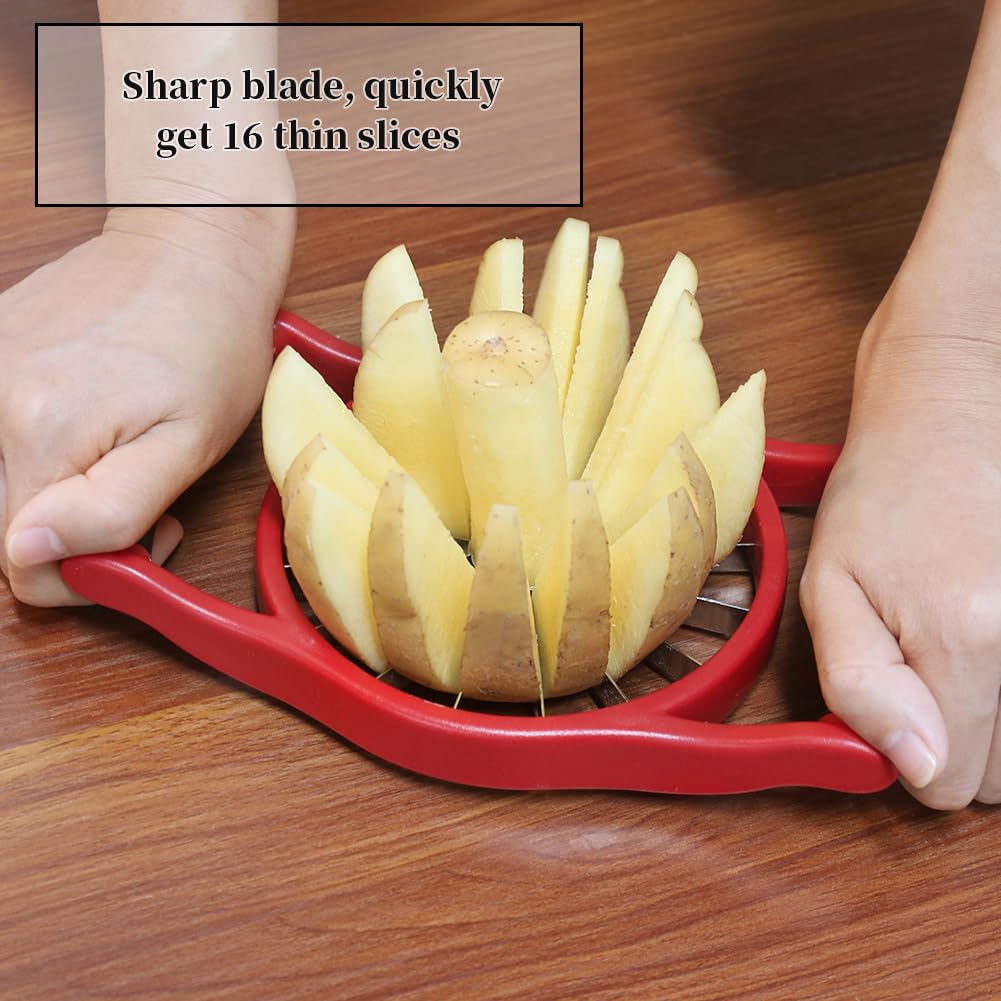 Newness 5.12 Inch Extra Large Apple Slicer, 16-Slices Heavy Duty Apple Cutter, Durable Apple Corer, Stainless Steel Apple Slicer and Corer - for Apple, Potato, Onion and More, Red