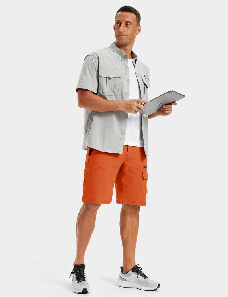 TACVASEN Mens 10" Lightweight Hiking Outdoor Cargo Travel Shorts Quick Dry Casual Breathable Fishing Dress Golf Summer Shorts Orange 38