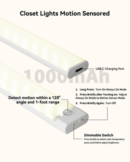 Rihvy 3 Packs Under Cabinet Lighting with Charging Station 8 Inches, Motion Sensor Light Indoor Rechargeable, 3 Color Dimmable Closet Light, USB Led Stick on Under Counter Lights for Kitchen Pantry