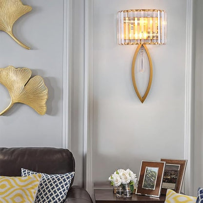 Modern Crystal Wall Light Gold Glass Crystal Wall Sconces Light Mid-Century Vanity Light Indoor Elegant Wall Lighting Fixtures for Bedroom Living Room Hallway Entryway