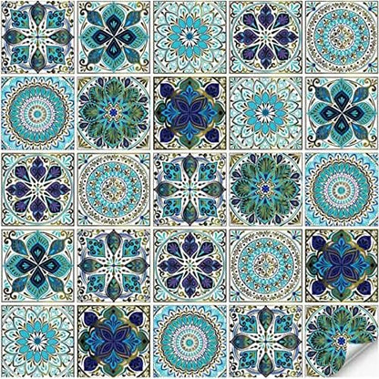 25PCS 4x4 Inch Mandala Tile Stickers, Peel and Stick Self Adhesive Removable Moroccan Tiles Backsplash Waterproof Oil Proof for Bathroom & Kitchen Wall Stickers Home Decor