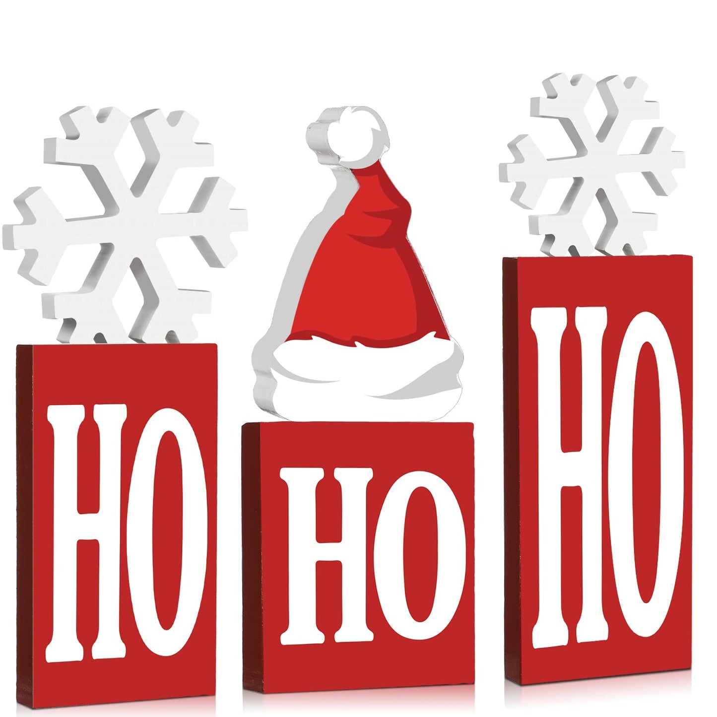 Qunclay 6 Pcs Christmas Wooden Decor Ho Ho Snowflake Table Decorations Sign Tiered Tray Decor Centerpiece Farmhouse Table Blocks for Home Party Mantle Shelf
