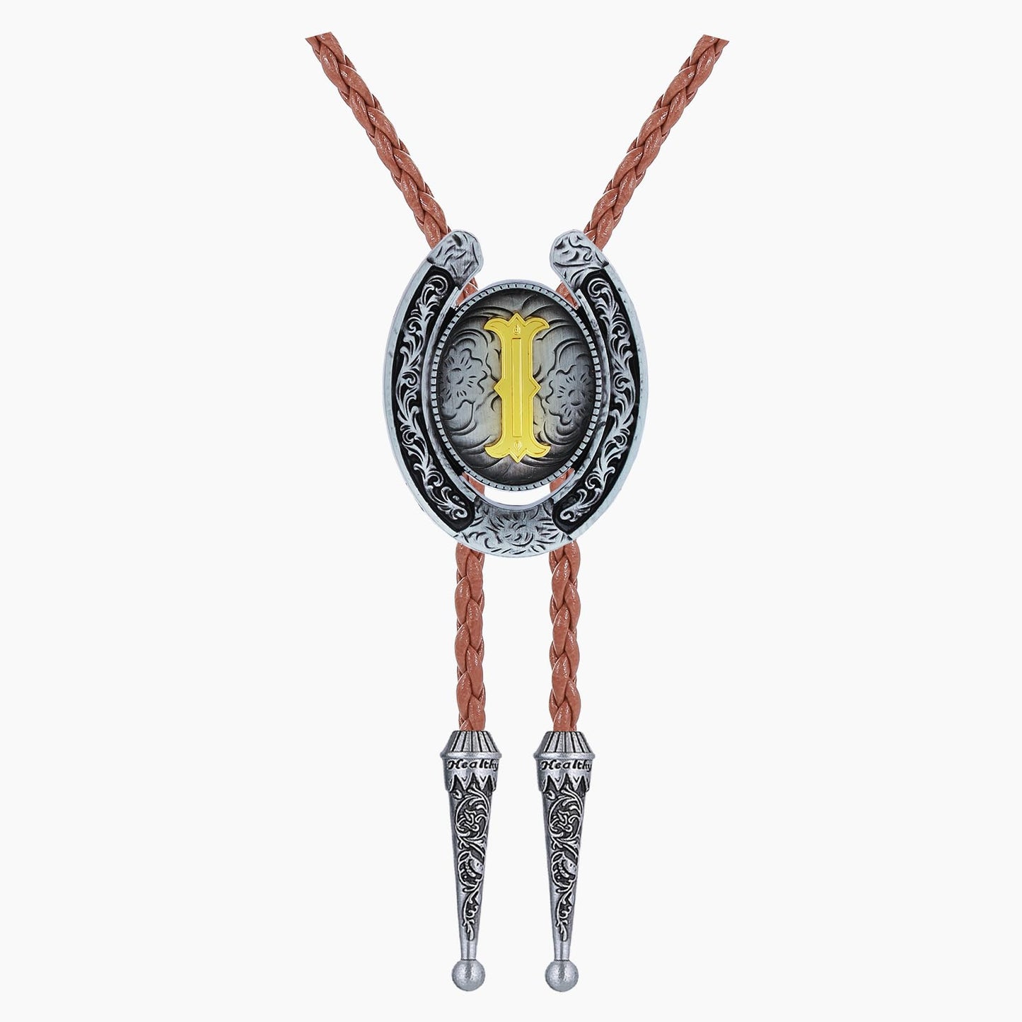 HUABOLA CALYN Brown Bolo Tie for Men Black Initial Letter ABCDMJR to Z Native American Western Cowboy Bolo Tie for Women (I)