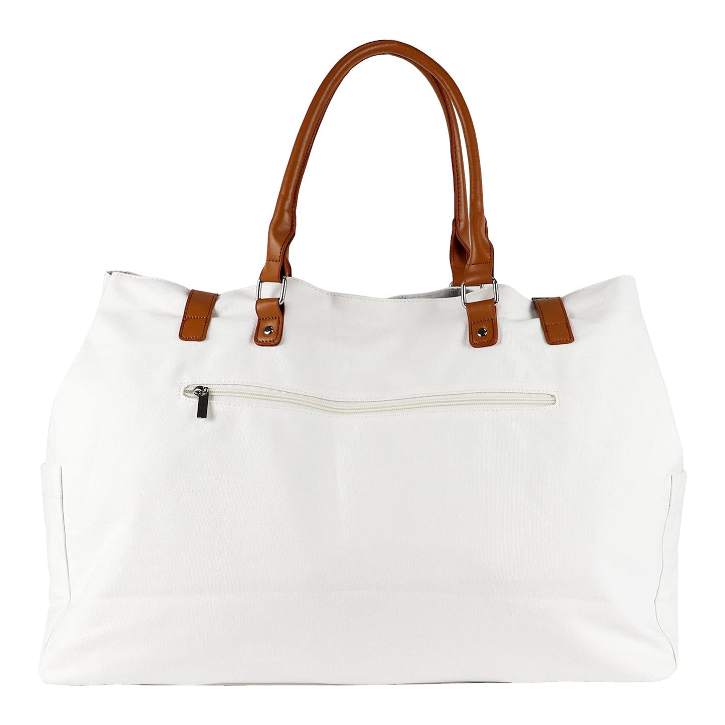 Lamyba Beach Tote Bag for Women, Oversized Travel Tote Bag with Vegan Leather Handle, Weekend Vibes White X-Large