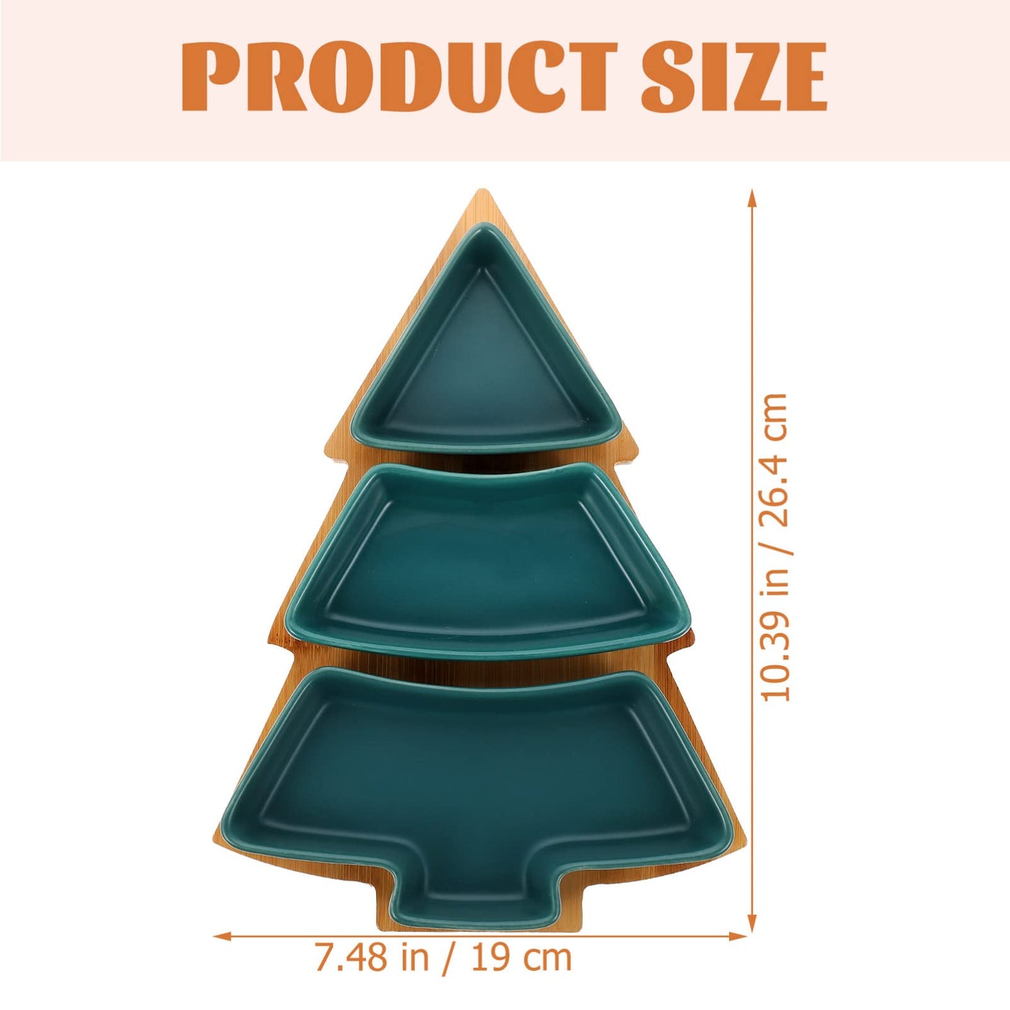 UPKOCH Christmas Tree Shaped Ceramic Snack Trays with Wooden Base, Tree Shaped Candy Dish Green Appetizer Plates for Nuts, Candy Dessert, Holiday Party Serving Platter, 10.38in