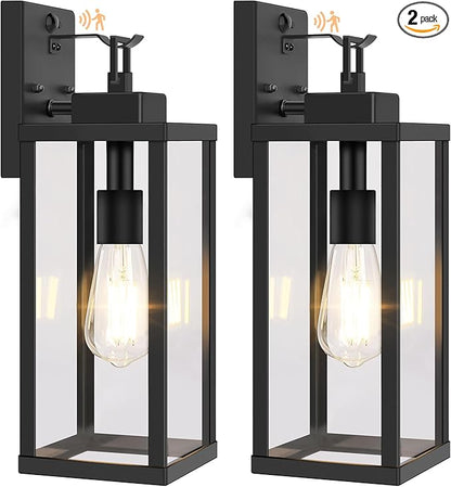 BesLowe 16” Upgraded Motion Sensor Outdoor Wall Lights, Dusk to Dawn Porch Lights Outdoor Wall Sconces, 3 Lighting Modes Exterior Lighting Fixtures with Hooks, Black Outside Lights for House, 2-Pack
