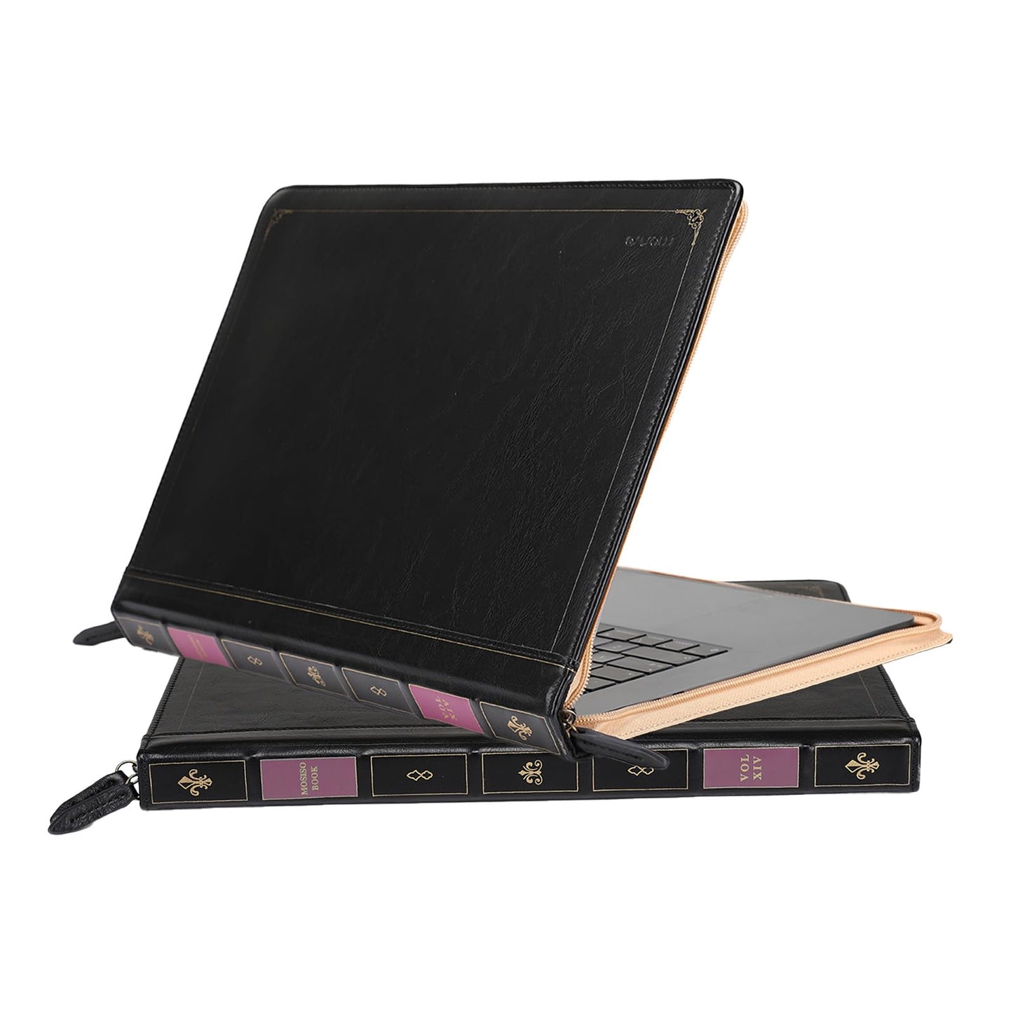 MOSISO Compatible with MacBook Air 15 inch 2026-2023 M5 M4 M3 M2/Pro 15 inch Case A1990 A1707 2019-2016, PU Leather Laptop Sleeve Vintage Retro Zippered Portfolio Protective Case Cover, Black