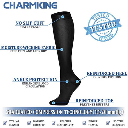 CHARMKING Compression Socks for Women & Men (8 Pairs) 15-20 mmHg Graduated Copper Support Calf Socks are Best for Pregnant, Nurses - Boost Performance, Circulation, Knee High Wide Calf(L/XL, Multi 05)