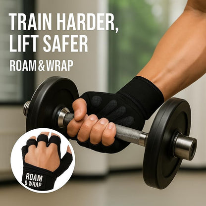 Roam & Wrap - Premium Weightlifting Gloves for Men & Women – Full Palm Protection, Non-Slip Grip, Wrist Support Straps, Breathable Workout Gloves for Gym & Training