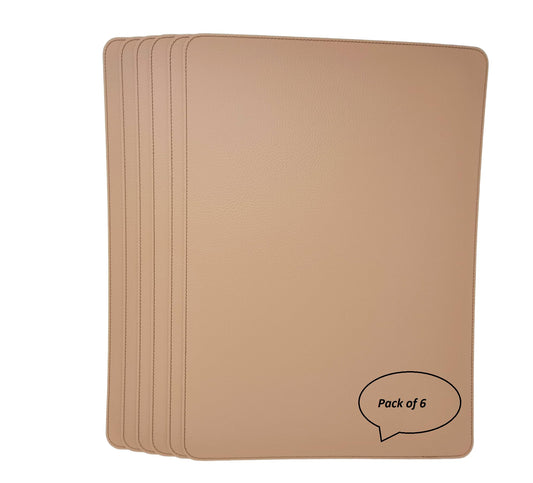Nikalaz Set of 6 Placemats Made of Recycled Leather (18"x13", Light Camel)