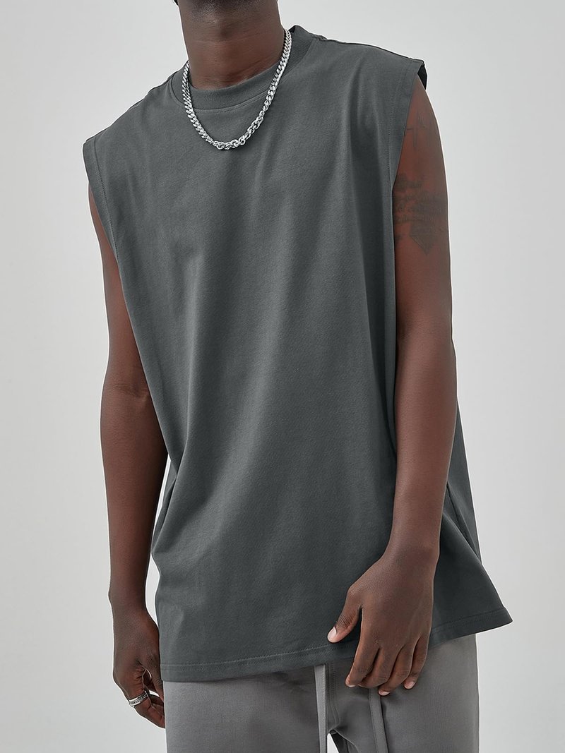 Mens Workout Tank Tops Sleeveless Tee Shirts Men Muscle Shirt Gym Cotton T Shirts Running Beach Loose Fit Tee（XZG,GY,S A-Grey