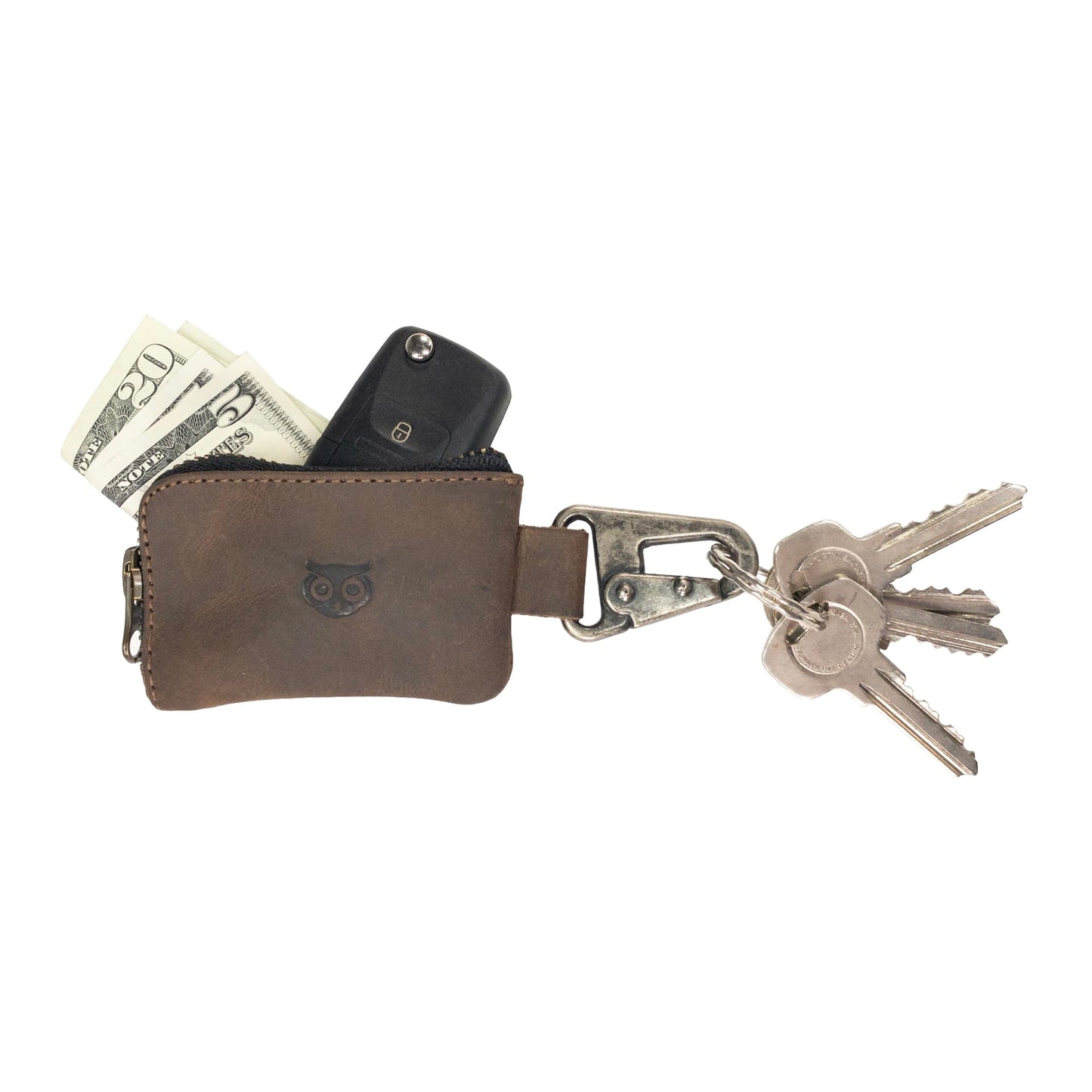 Hide & Drink, Car Key Holder & Coin Purse for Belt Loop Handmade from Full Grain Leather - Bourbon Brown