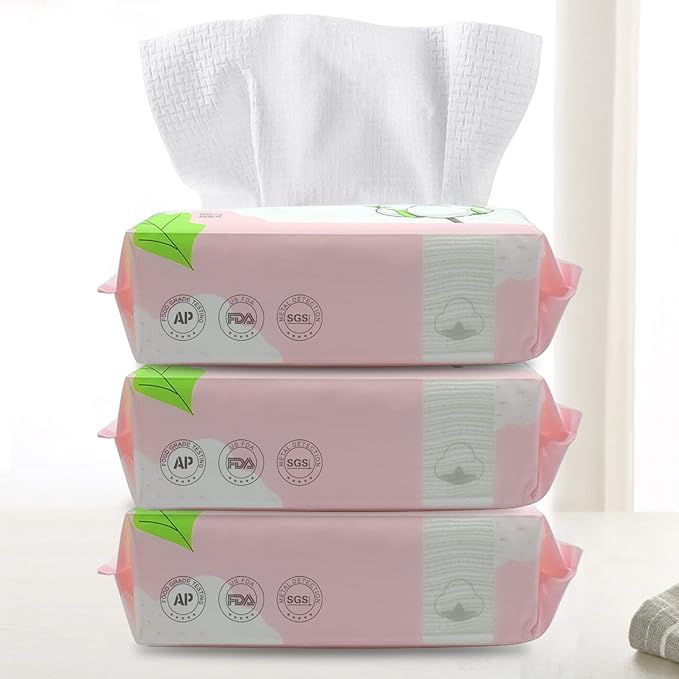 Disposable Face Towel Dry Wipes, 100% Cotton Facial Tissue, Lint Free Facial