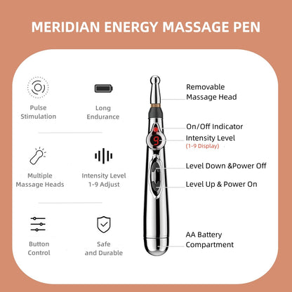 UYGHHK 3-in-1 Massage Acupuncture Pen, Electronic Pain Relief Therapy, Meridian Energy Massager Pen Self Massage Tools Muscle Healing with Massaging Gel