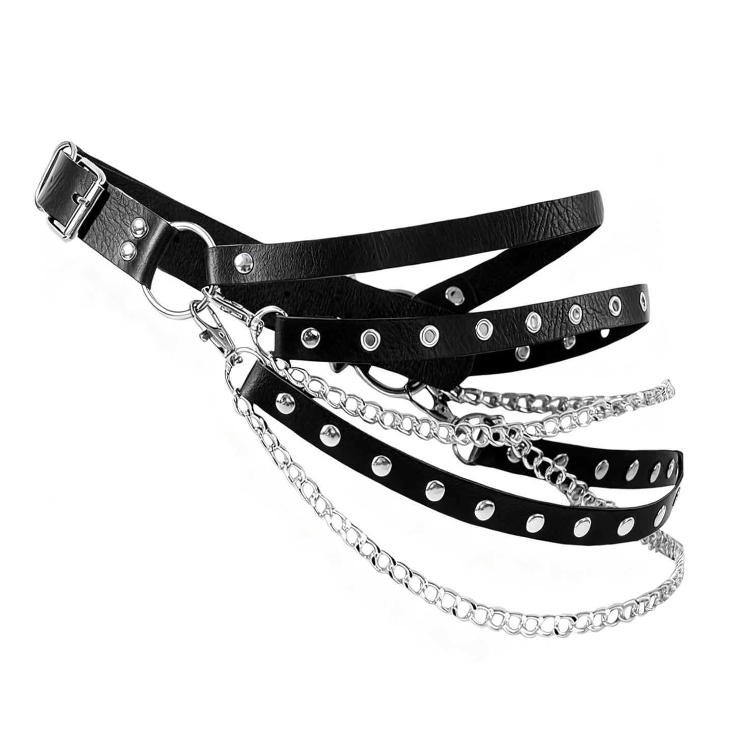 Aufordebatis Punk Goth PU Leather Layered Wasit Belt for Women, Adjustable Grunge Emo Rave Gothic Chain Belts Accessories (Black, S for Waist 30-34 in)