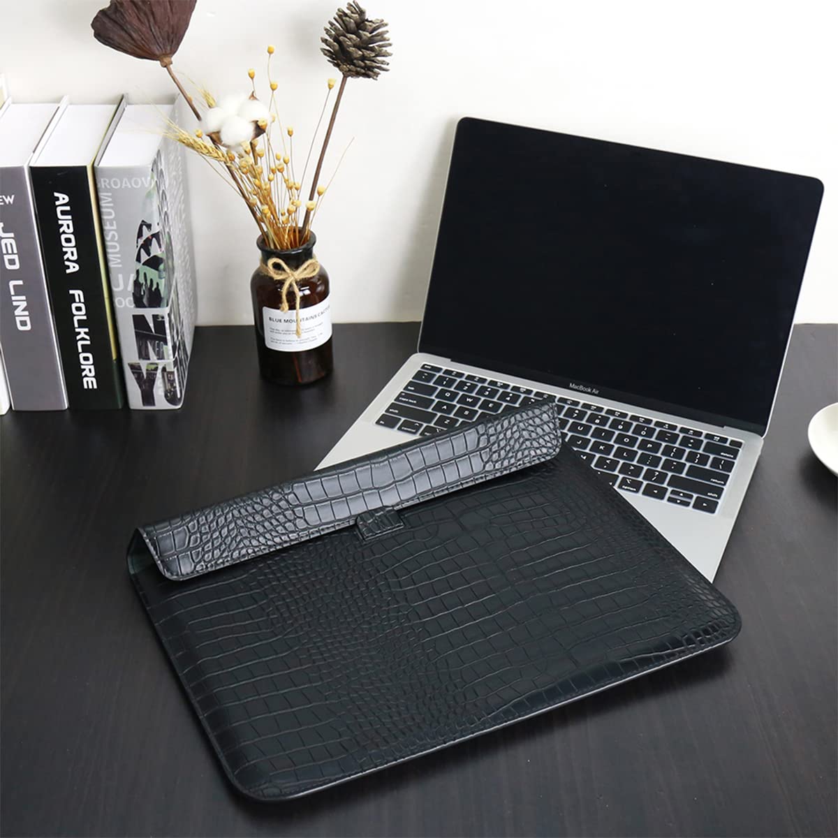 LCMOCICO PU Leather Flap Style Case Laptop Sleeve for MacBook Neo 13 A3404 Air 13.6 inch 2026-2022 M5 A3449 M4 A3240 M3 A3113 M2 A2681 Air 13 2018-2021 Notebook Bag for Mac Pro 13 2016-2022, Black