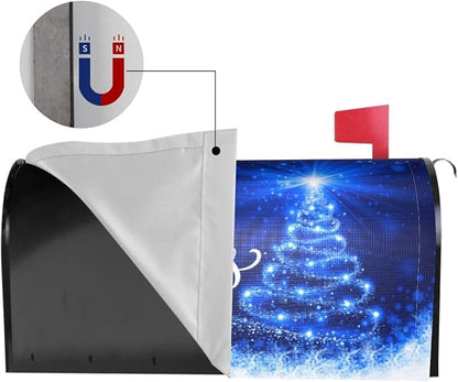 Mailbox Covers Merry Christmas Blue Snow Tree Magnetic Letter Post Box Cover Standard Size 25.5 x 21 Inch Garden Yard Home Decorative