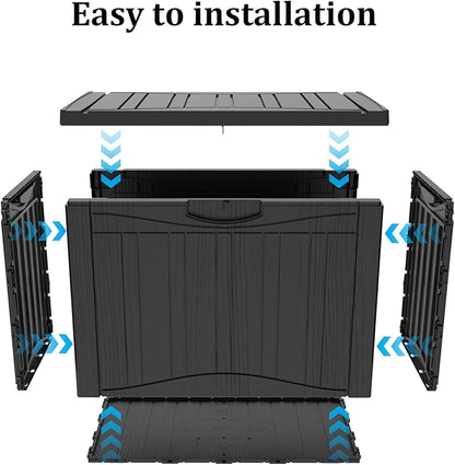 50 Gallon Heavy Duty Outdoor Deck Box with Lockable Lid, All Weather Waterproof Storage for Patio Cushions, Pool Toys, Garden Tools - Rust-Proof Resin Design (Black)