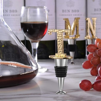Miicol Wine Stopper, Prosecco Topper, Personalised Champagne Stopper, Gold Wine Accessories, Wine Lovers Gift, Monogram Gift, Letter T