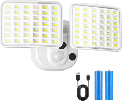 Rechargeable Battery Operated Motion Lights 2500LM & 4000LM Motion Sensor Security Lights(1-3 Months Endurance) USB Charging LED Flood Lights Outdoor for Garage Yard Entryways Patio Garden (White)