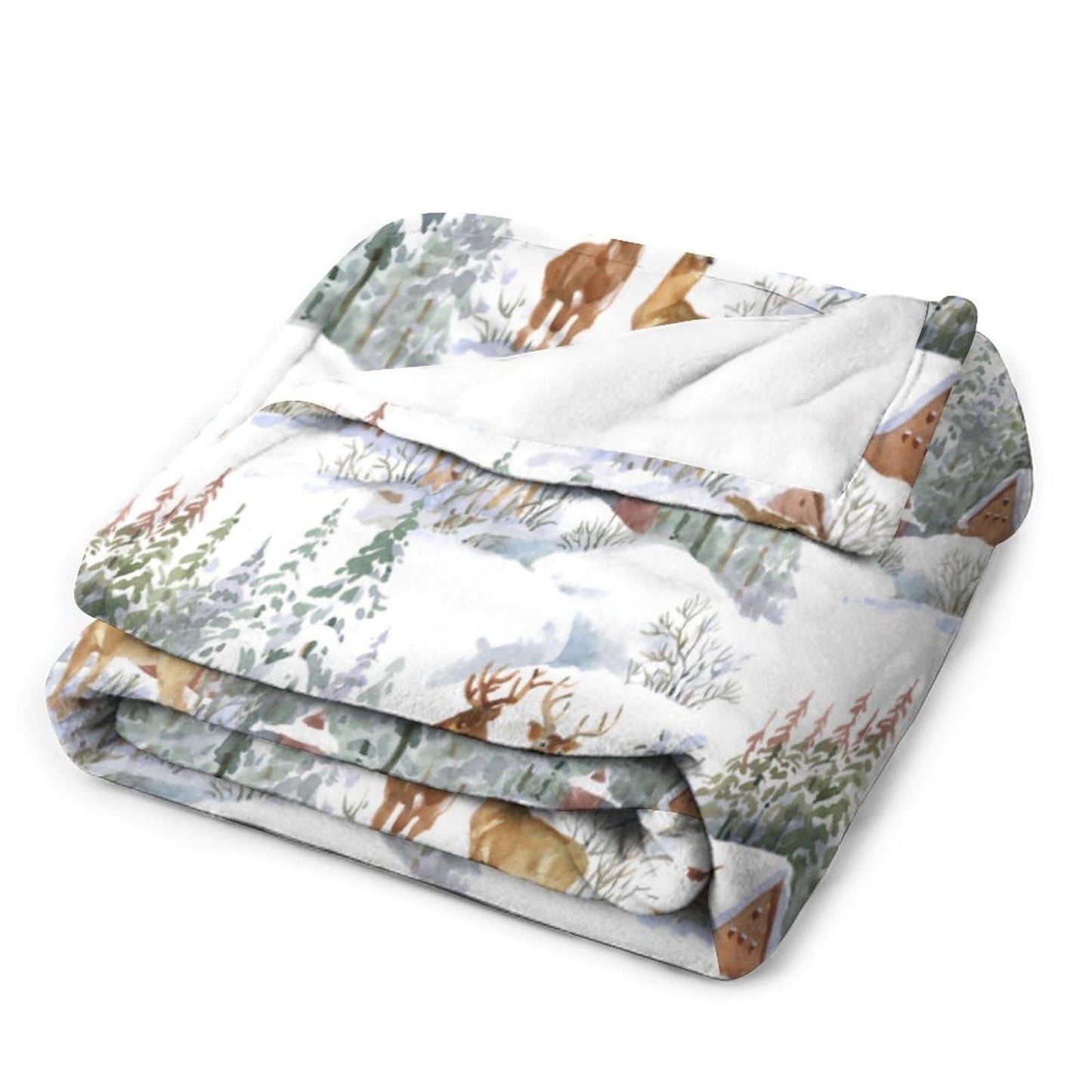 Deer Blanket Watercolor Wild Animal Snow Forest Rustic Farmhouse Winter Cabin Soft Cozy Lightweight Throw Blanket for Bedroom Living Room Dorm Chair Sofa Travel 40x50in
