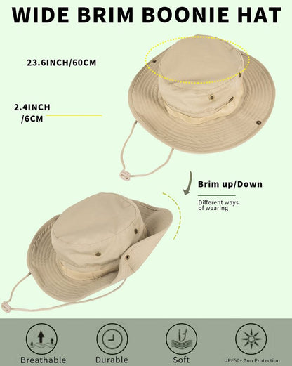 Sun Hats for Men Women Bucket Hat UPF 50+ Boonie Hat Foldable UV Protection Hiking Beach Fishing Summer Safari(Upgraded-1pack-Beige)
