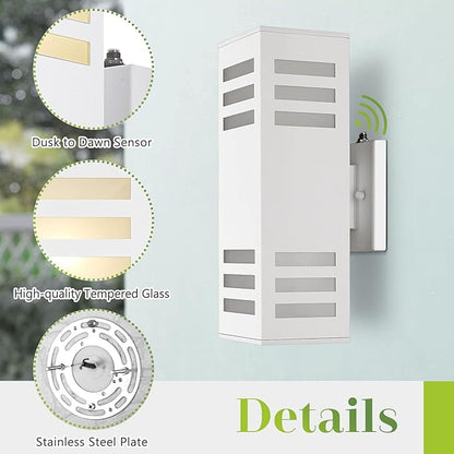 Dusk to Dawn Outdoor Wall Lights, Modern Porch Wall Lights White, 13" Outdoor Wall Sconce Waterproof Aluminum, Exterior Wall Lamps, Patio Up and Down Light for Doorway, Garage, Hallway