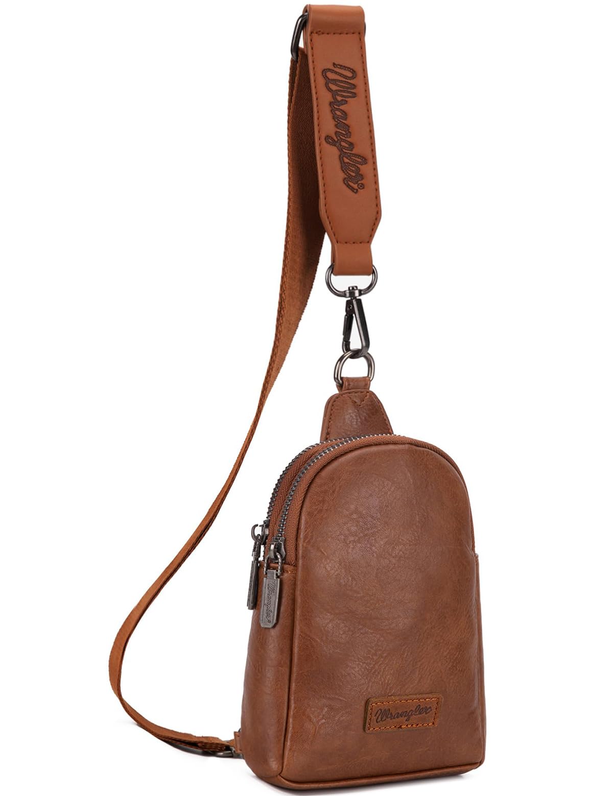 Wrangler Small Sling Bag for Women, Leather Crossbody Bags Cross Body Purse Fanny Packs with Adjustable Strap, WG-HB-87-210-BR
