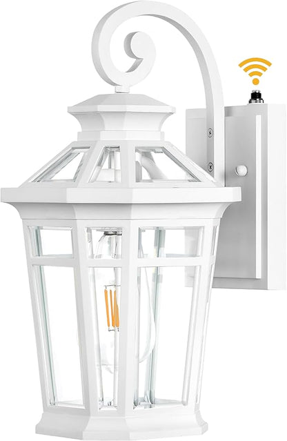 Dawn to Dusk Outdoor Light Fixture, White Front Porch Lights Wall Mount, Exterior Sconce Light with E26 Socket, Anti-Rust Coach Lights for Garage, Waterproof Outdoor Lighting for House, Patio