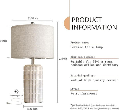 PoKat 23" Modern Ceramic Table Lamp Set of 2 for Living Room White Desk Lamps for Bedroom Farmhouse Bedside Nightstand Bedside Lamp End Table Lamps Beige